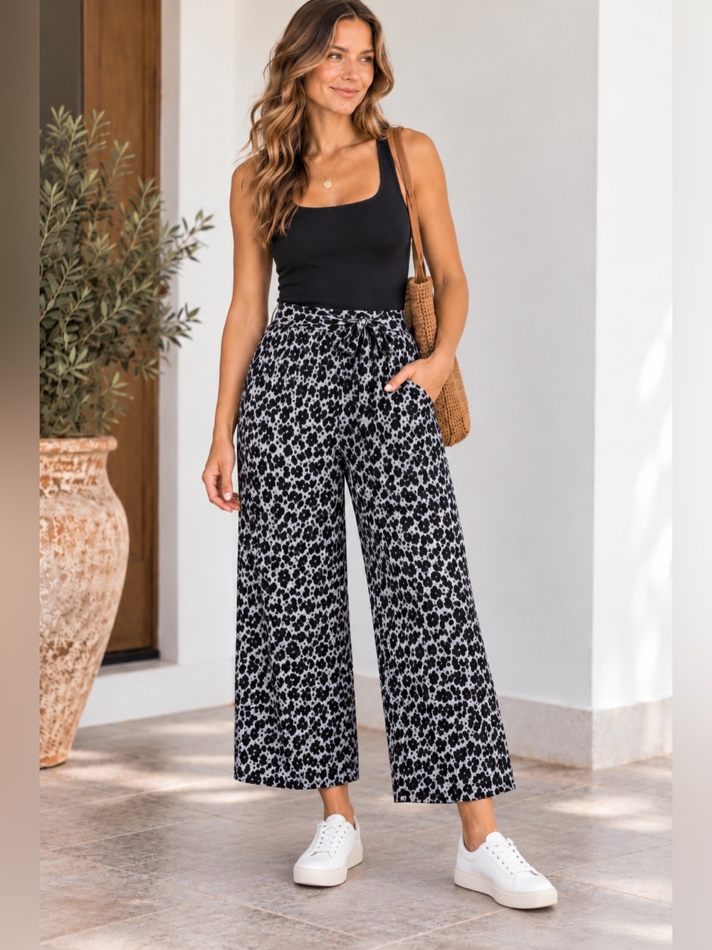 NWT Halara Leopard Print Wide Leg Cropped Pants Size medium